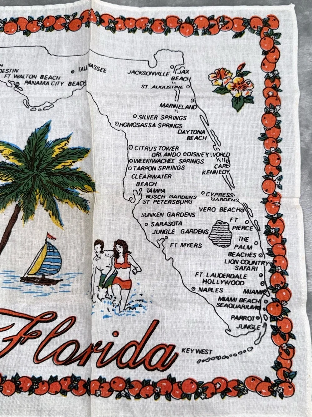 Vintage Handkerchief Napkin FLORIDA State Souvenir